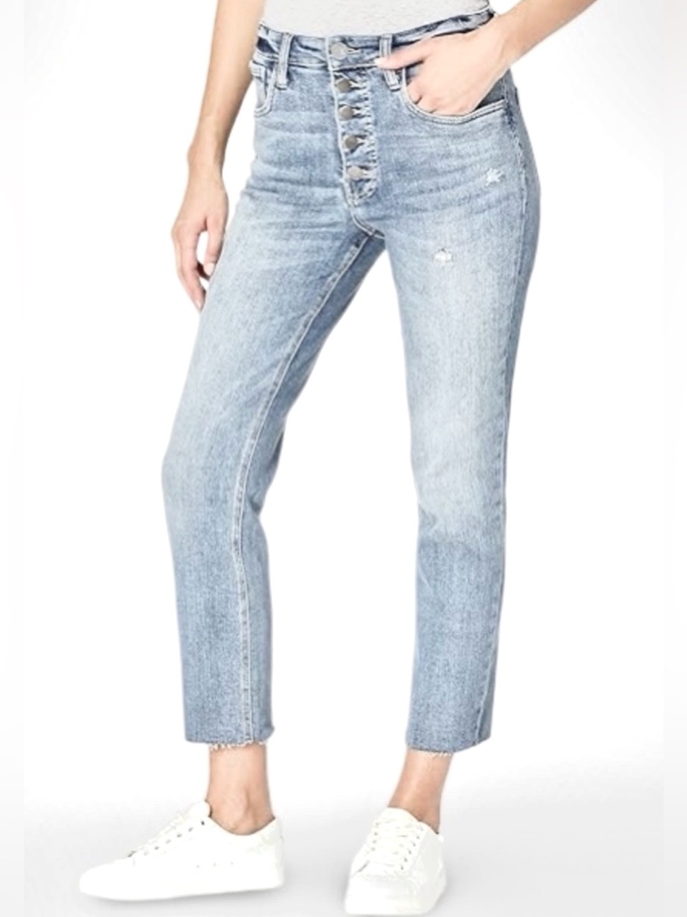 Kut Reese High Rise Ankle Straight Leg Jeans Button Fly Raw Hem Size 8